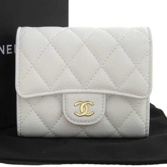 CHANEL White Caviar Leather Logo Wallet - Picture 1 of 6